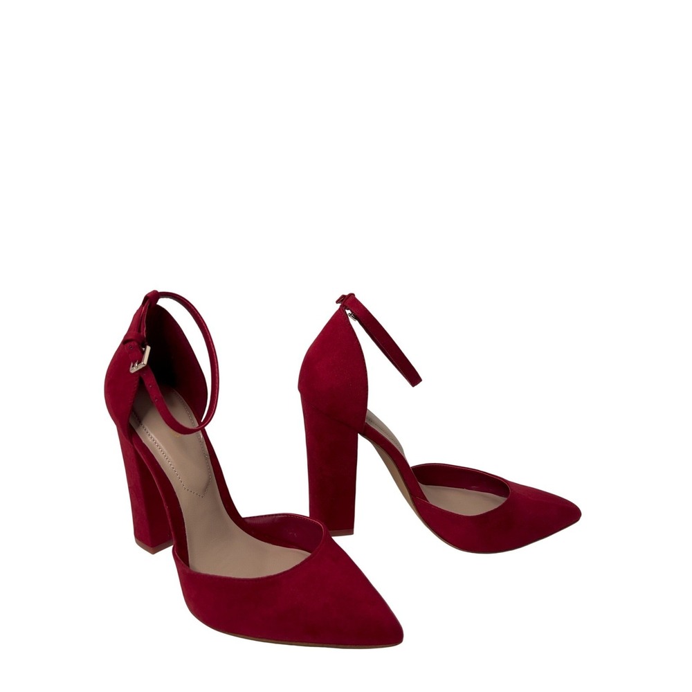 ALDO Women Red Suede Ankle Strap Block Heel Pointed Toe Pumps Size 6 - Picture 11 of 16